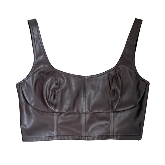 Banana Republic Faux Leather Crop Top Brown Chocolate Size 2 NWT - Picture 1 of 8
